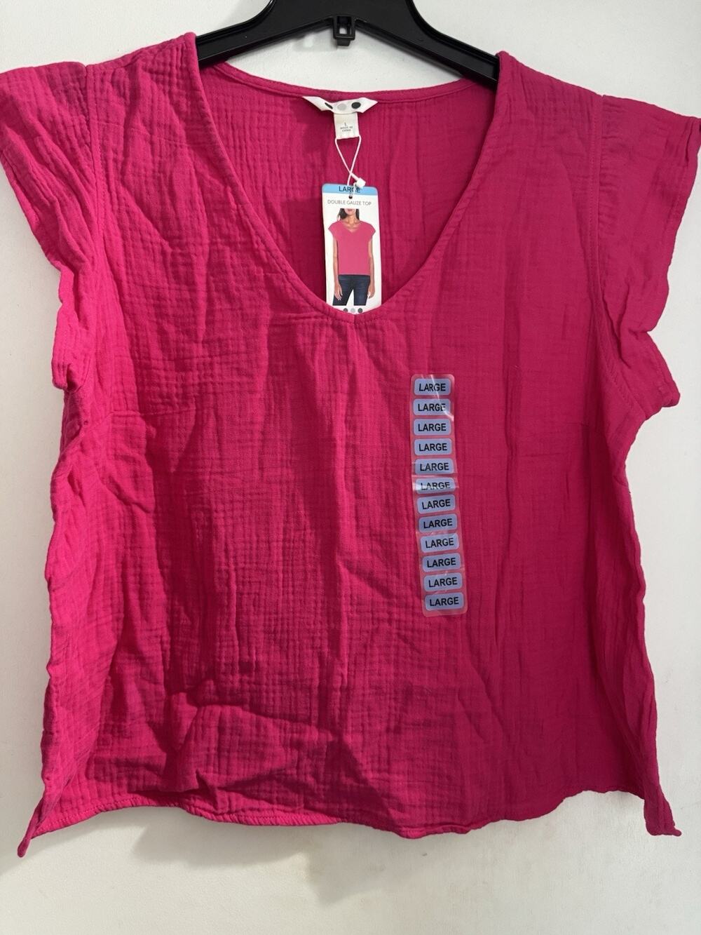 Three Dots Hot Pink Crinkle Cotton Tank Top